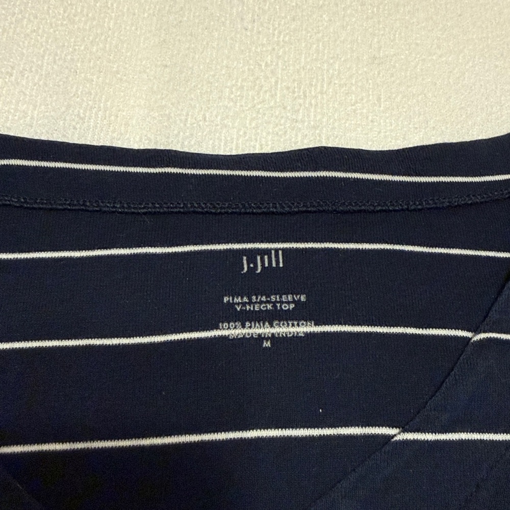 J. Jill Navy & White Striped 3/4 Sleeve‎ Pullover Top Size Medium - Picture 3 of 6
